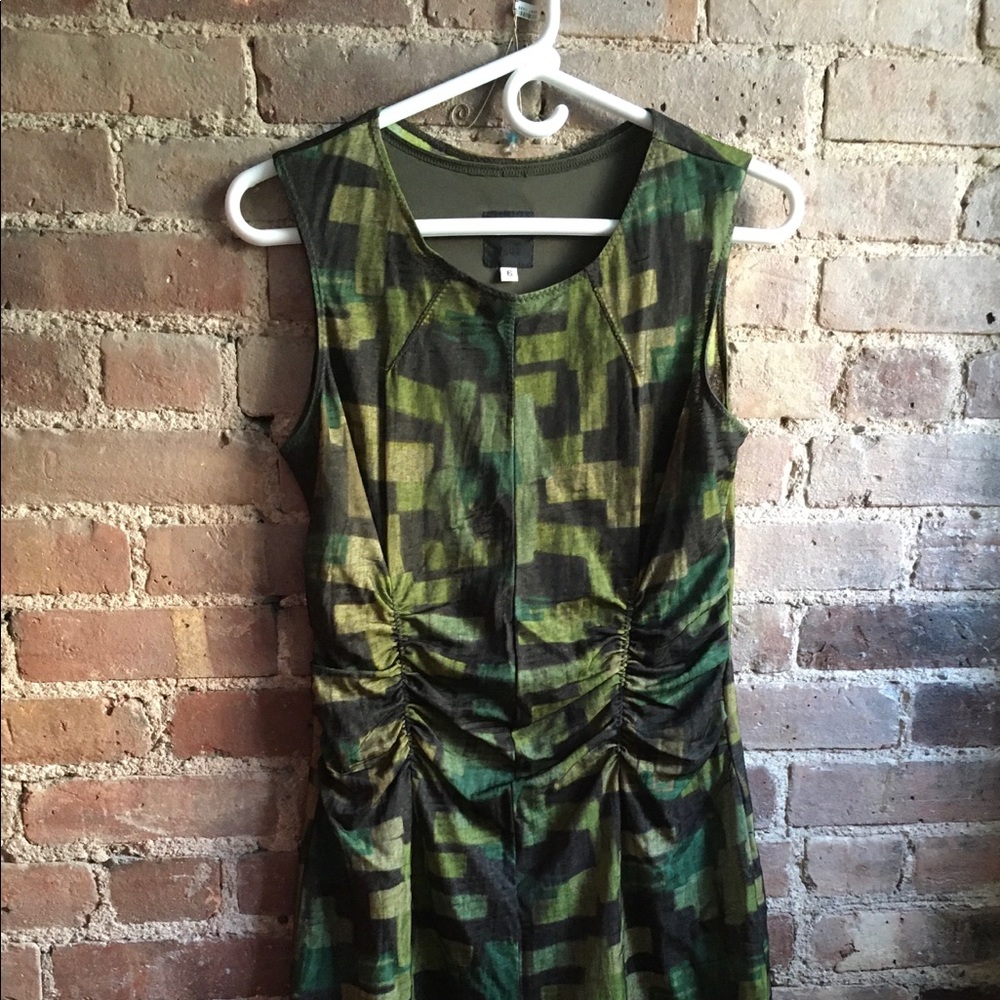 Anna Sui olive green asymmetrical dress